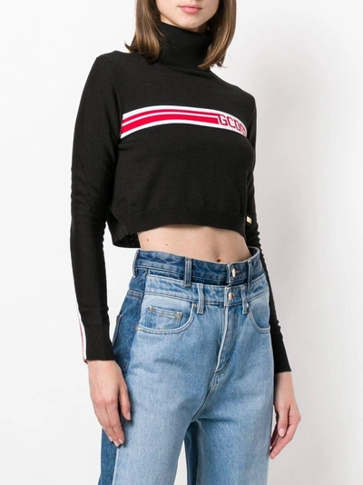 Shop Gcds Cropped Loose Knitted Top - Black