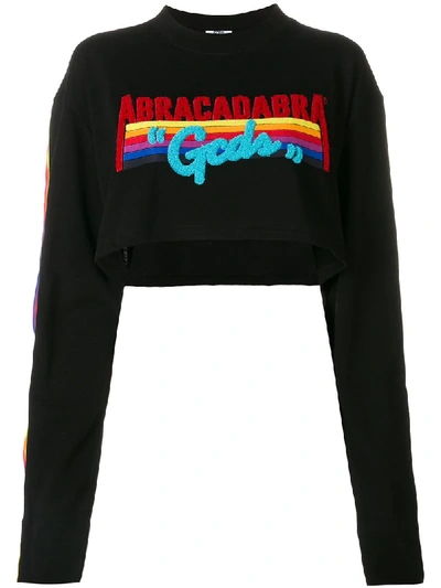 Shop Gcds Front Script Cropped Sweatshirt - Black