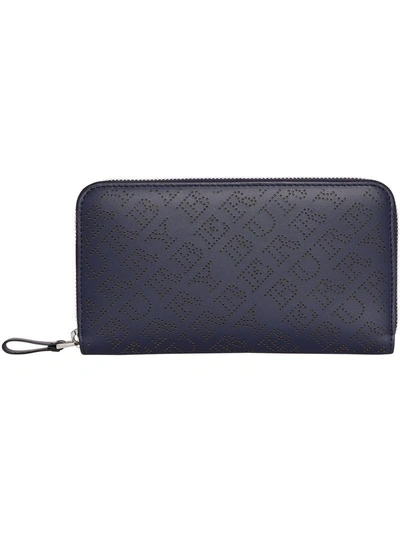 Shop Burberry Perforated Leather Ziparound Wallet - Blue