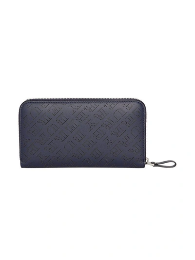 Shop Burberry Perforated Leather Ziparound Wallet - Blue