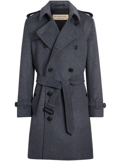 Shop Burberry Wool Cashmere Trench Coat - Grey