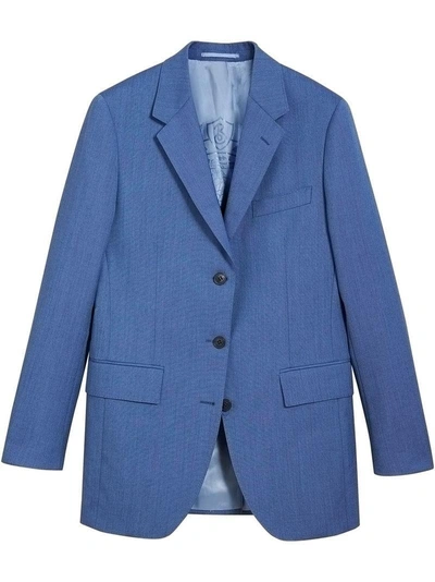 Shop Burberry Wool Mohair Tailored Jacket - Blue