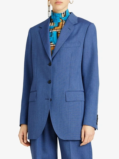 Shop Burberry Wool Mohair Tailored Jacket - Blue