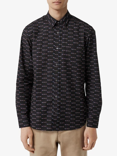 Shop Burberry Logo Print Cotton Shirt - Black