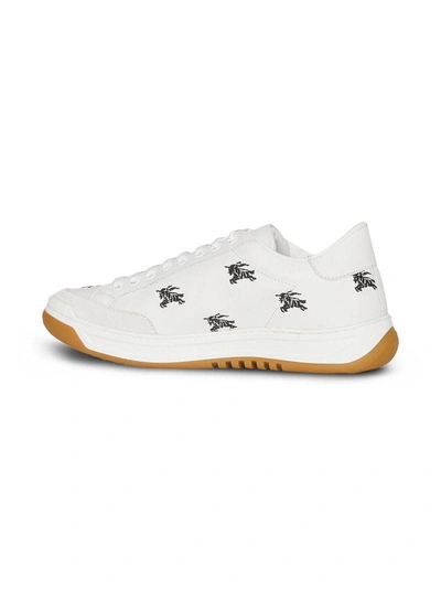 Shop Burberry Equestrian Knight Embroidered Sneakers - White