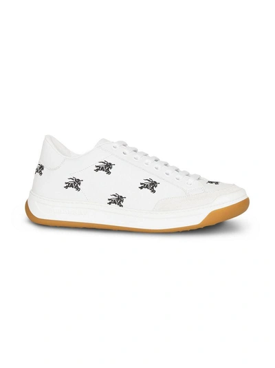 Shop Burberry Equestrian Knight Embroidered Sneakers - White