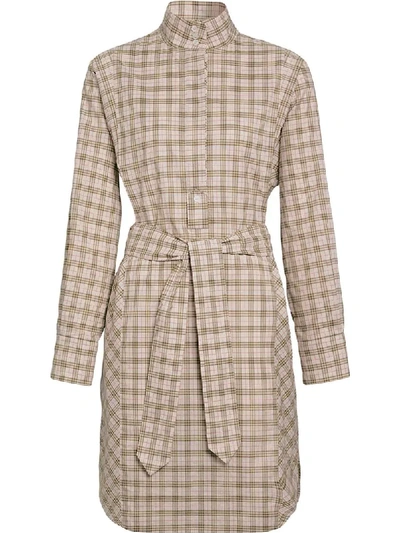 Shop Burberry Check Cotton Tie-waist Shirt Dress - Pink