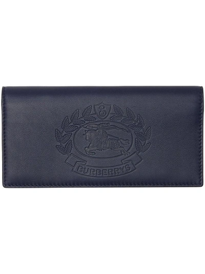 Shop Burberry Embossed Crest Leather Continental Wallet - Blue