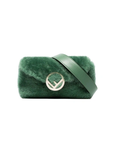Shop Fendi Green Logo Belt Shearling Bag