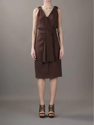 Pre-owned Saint Laurent Scarf Tie Dress In Brown
