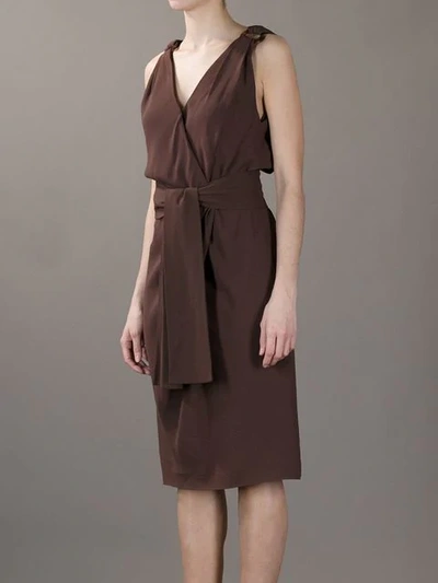 Pre-owned Saint Laurent Scarf Tie Dress In Brown