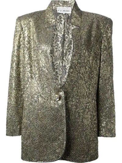 Pre-owned Gianfranco Ferre Vintage Jacquard Jacket And Skirt Suit In Metallic