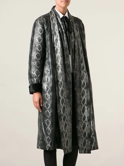 Pre-owned Saint Laurent Snakeskin Print Coat In Black