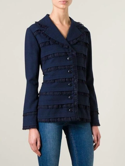 Pre-owned Jean Louis Scherrer Vintage Lace Panel Jacket In Blue