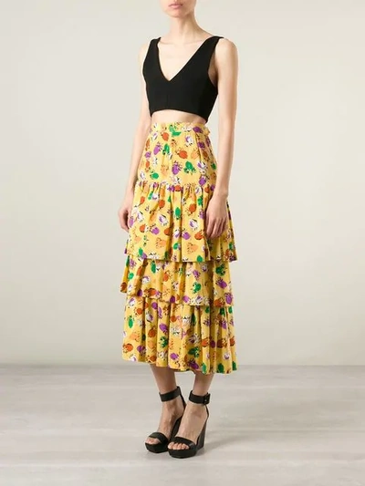 Pre-owned Saint Laurent Layered Floral Print Skirt In Yellow And Multicolor Pattern