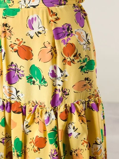 Pre-owned Saint Laurent Layered Floral Print Skirt In Yellow And Multicolor Pattern