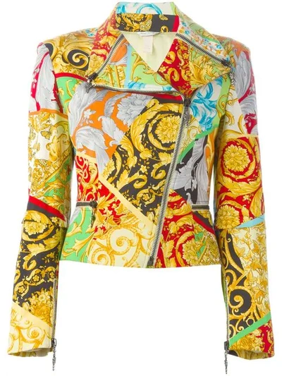 Pre-owned Versace Mixed Print Biker Jacket In Multicolor Pattern