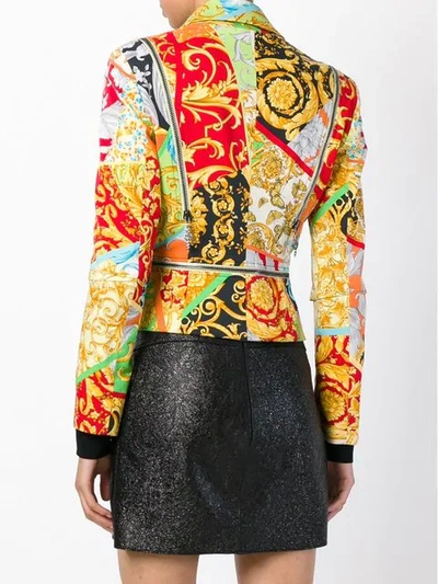 Pre-owned Versace Mixed Print Biker Jacket In Multicolor Pattern