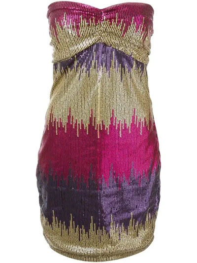 Pre-owned Versace Strapless Sequined Mini Dress In Pink