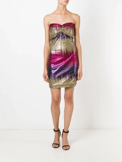 Pre-owned Versace Strapless Sequined Mini Dress In Pink