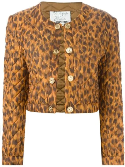 Shop Moschino Vintage Cropped Leopard Print Jacket - Brown