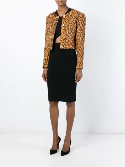 Shop Moschino Vintage Cropped Leopard Print Jacket - Brown