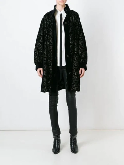 Pre-owned Saint Laurent Floral Embroidered Coat In Black