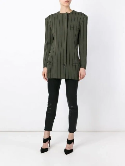 Pre-owned Versace Striped Single Button Jacket In Green