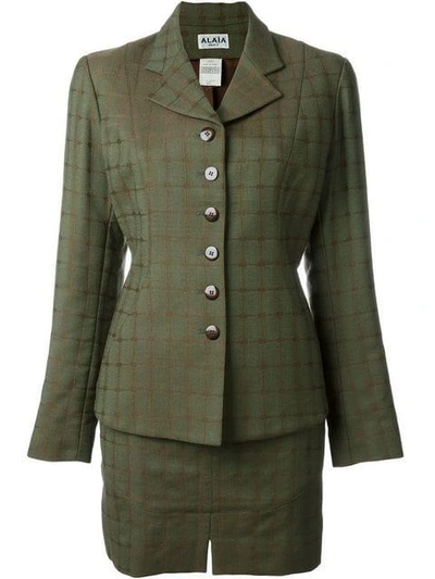 Shop Alaïa Vintage Checked Skirt Suit - Green