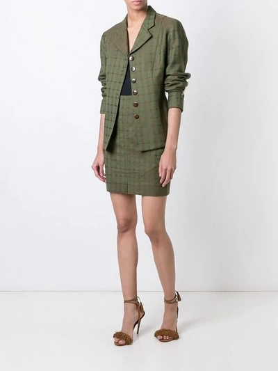 Shop Alaïa Vintage Checked Skirt Suit - Green