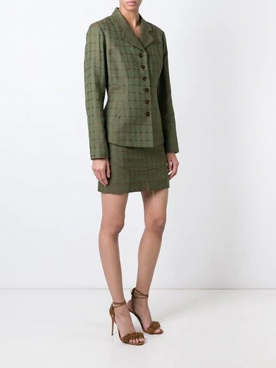 Shop Alaïa Vintage Checked Skirt Suit - Green