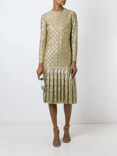 Pre-owned Dior Sequinned Drop Hem Dress In Neutrals