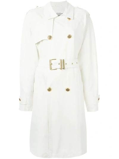 Shop Versace Vintage Midi Trench Coat - White