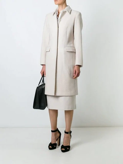 Shop Prada Single Breasted Coat & Skirt Suit  In White