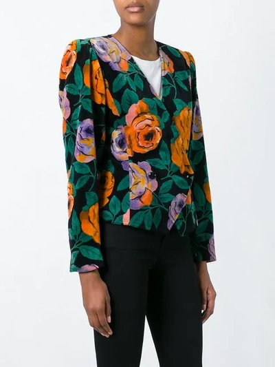 Pre-owned Emanuel Ungaro Vintage Floral Blazer In Black