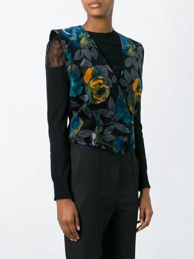 Pre-owned Emanuel Ungaro Vintage Floral Print Velvet Waistcoat In Black