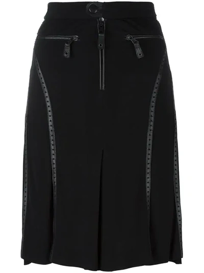 Pre-owned Jean Paul Gaultier Vintage Perforated Leather Effect Trim Skirt In Black