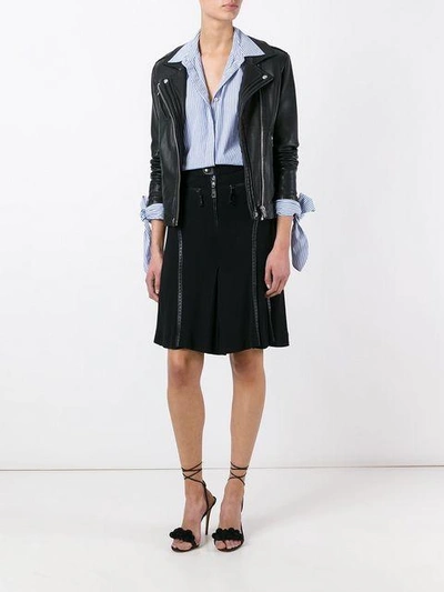 Pre-owned Jean Paul Gaultier Vintage Perforated Leather Effect Trim Skirt In Black