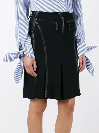 Pre-owned Jean Paul Gaultier Vintage Perforated Leather Effect Trim Skirt In Black