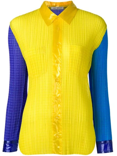 Pre-owned Issey Miyake Colour Block Pleated Shirt In Yellow