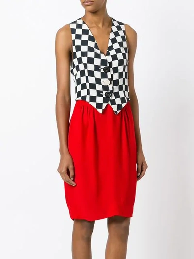 Pre-owned Moschino Vintage Sleeveless Waistcoat Dress In Black White Red