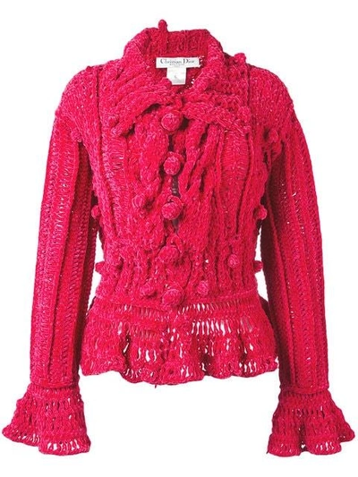 Shop Dior Christian  Vintage Chenille Bobble Cardigan - Pink