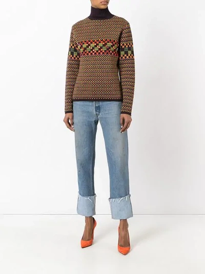 Pre-owned Jean Paul Gaultier Vintage Checked Embellished Turtleneck Jumper In Yellow