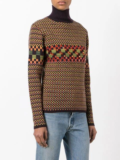 Pre-owned Jean Paul Gaultier Vintage Checked Embellished Turtleneck Jumper In Yellow