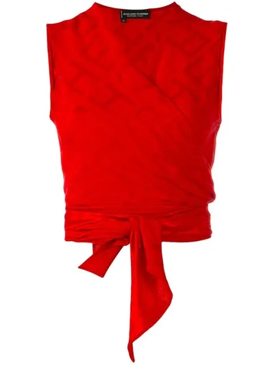 Pre-owned Jean Louis Scherrer Vintage Printed Wrap Top In Red