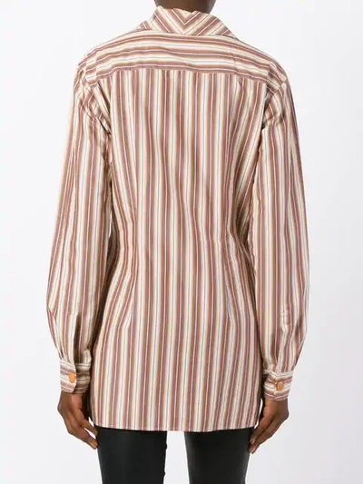 Pre-owned Romeo Gigli Vintage Lace-up Striped Tunic Shirt In Neutrals