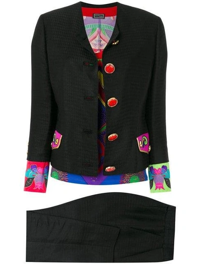 Shop Versace Vintage Printed Blouse & Trousers Suit - Black