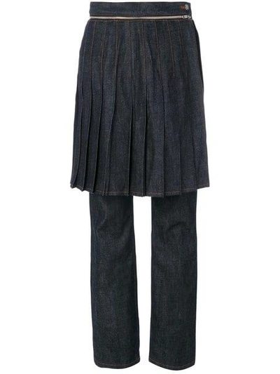 Pre-owned Jean Paul Gaultier Vintage Denim Trousers With Overlayed Skirt In Blue