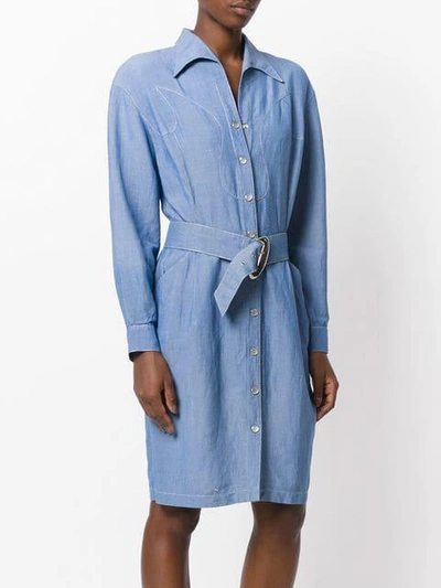 Pre-owned Mugler Western Shirt Dress In Blue