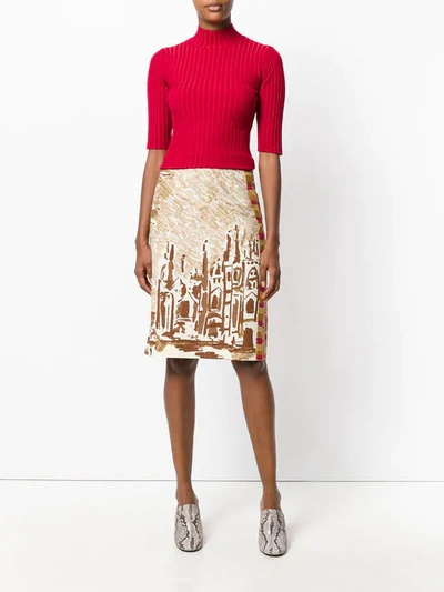 Pre-owned Prada Cathedral Printed Skirt In Neutrals